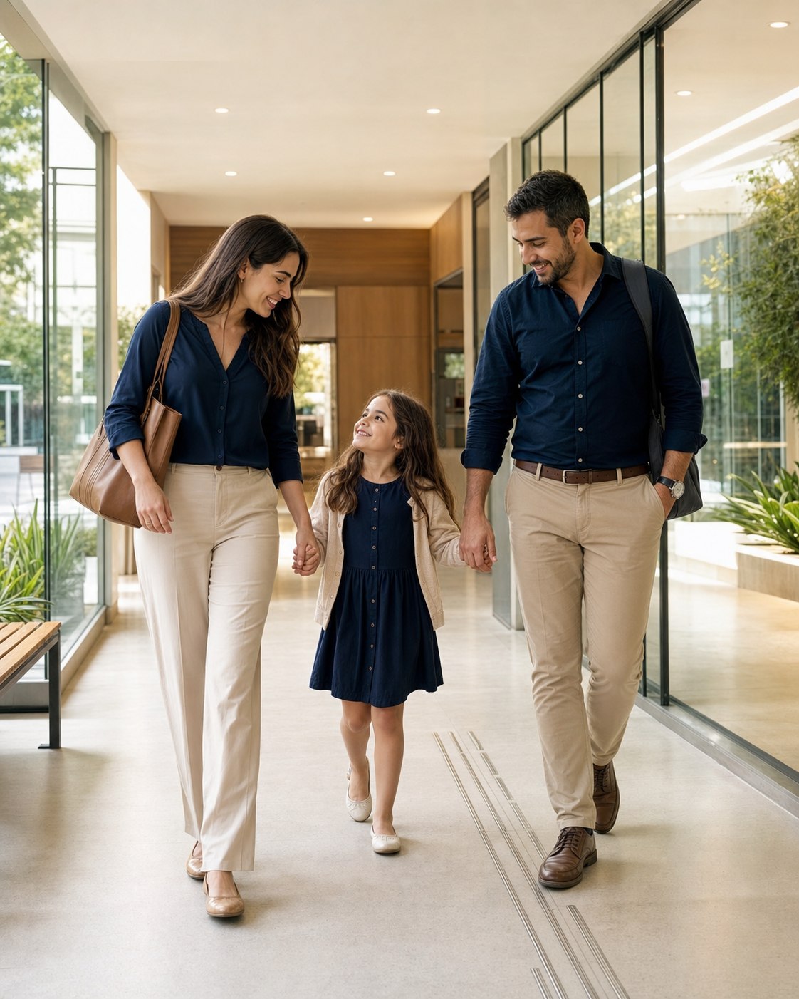 Família caminhando depois de cuidar da saúde